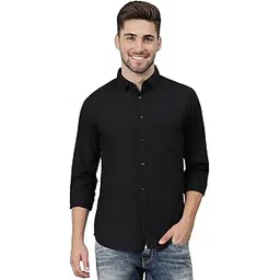 dennis lingo Men's Cotton Black Solid Casual Shirt (C301_Black_M)-picture-26