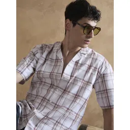 DENNISON Men Beige and Maroon Tartan Checks Shirt-picture-33