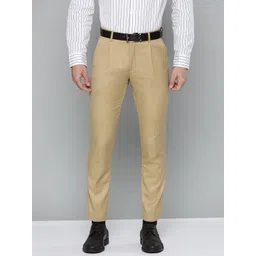 DENNISON Men Beige Smart Tapered Fit Pleated Trousers-image-8