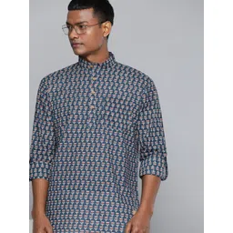 DENNISON Men Blue & Maroon Ethnic Motifs Printed Kurta-picture-41