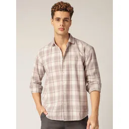 DENNISON Men Comfort Relaxed Fit Checked Spread Collar Cotton Casual Shirt-picture-12