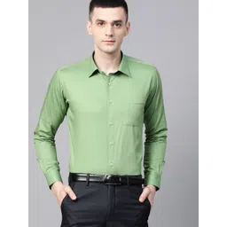 DENNISON Men Green Smart Slim Fit Solid Formal Shirt-picture-17