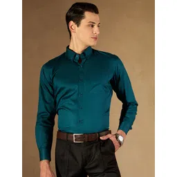 DENNISON Men Teal Green Smart Slim Fit Solid Formal Shirt-picture-24