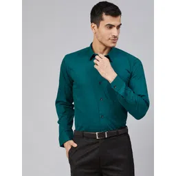 DENNISON Men Teal Green Smart Slim Fit Solid Formal Shirt-picture-28