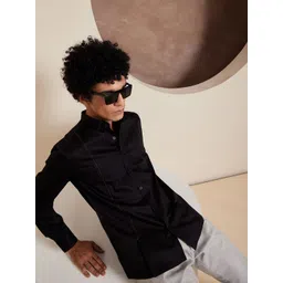 DENNISON Smart Band Collar Long Sleeve Cotton Shirt-picture-14