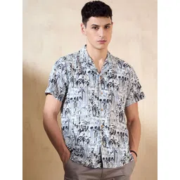 DENNISON Smart Floral Printed Spread Collar Short Sleeves Cotton Casual Shirt-picture-16