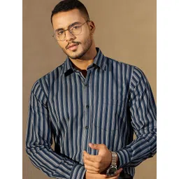 DENNISON Vertical Stripes Spread Collar Cotton Smart Formal Shirt-picture-36