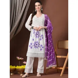 DERAIL Women Ethnic Motifs Embroidered Regular Thread Work Pure Cotton Kurta with Trousers & With Dupatta-picture-39
