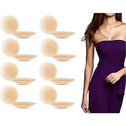 deriz 8 Pair Silicone Nipple Cover Reusable Invisible Sticky Nipple Breast Covers for Women Comfortable Skin-Friendly Bra Breast Pasties Nipple Cover Sticker Round Pasties Fashion Clothing Accessory Nude-picture-54