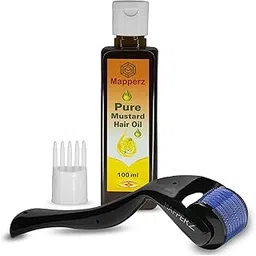 derma roller 0.5mm for hair regrowth, needle roller hair growth with 540 Titanium micro needles for Scalp, Face & Beardm, 100% Pure Mustard Hair Oil for Hair Growth & Reduces Hair Fall, 100ml-picture-18