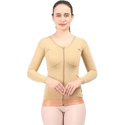 dermapress Post Liposuction Medical Compression Vest for Women with sleeves || HIGH COMPRESSION || Cotton Fabric || Breast and 360 Degree Abdomen Compression || BURN Support-picture-16