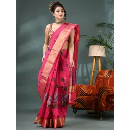 DESH BIDESH Floral Printed Woven Design Zari Saree-picture-14