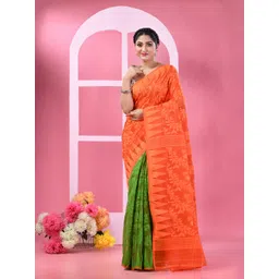 DESH BIDESH Floral Woven Design Pure Cotton Half And Half Jamdani Saree-picture-31