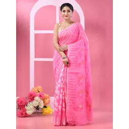 DESH BIDESH Floral Woven Design Pure Cotton Half And Half Jamdani Saree-picture-23