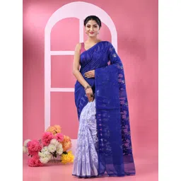 DESH BIDESH Floral Woven Design Pure Cotton Half And Half Jamdani Saree-picture-32