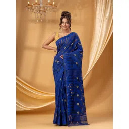 DESH BIDESH Floral Woven Design Zari Pure Cotton Jamdani Saree-picture-39