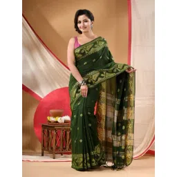 Desh Bidesh Green Cotton Woven Design Saree With Unstitched Blouse Piece-picture-43