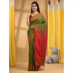 Desh Bidesh Green Cotton Woven Saree with Unstitched Blouse-picture-38