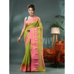 Desh Bidesh Green Cotton Zari Saree-picture-23