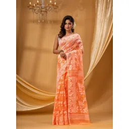 Desh Bidesh Orange Cotton Floral Saree-picture-40