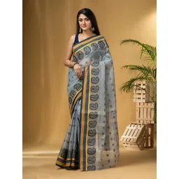 DESH BIDESH Paisley Woven Design Pure Cotton Taant Saree-picture-13