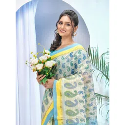 DESH BIDESH Printed Zari Paisley Pure Cotton Taant Saree-picture-27