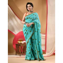 Desh Bidesh Teal Cotton Printed Saree Without Blouse Piece-picture-37