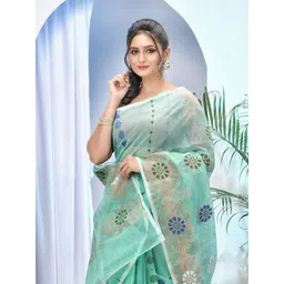 DESH BIDESH  Women Floral Printed Woven Design Pure Cotton Jamdani Saree-picture-13