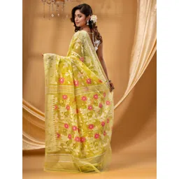 DESH BIDESH Woven Design Floral Printed Pure Cotton Jamdani Saree image 3