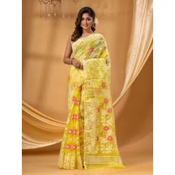 DESH BIDESH Woven Design Floral Printed Pure Cotton Jamdani Saree image 1