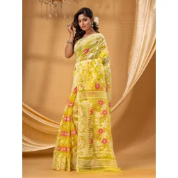 DESH BIDESH Woven Design Floral Printed Pure Cotton Jamdani Saree image 5