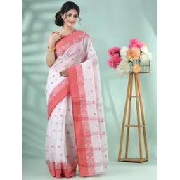 DESH BIDESH Woven Design Taant Saree With Unstitched Blouse Piece-picture-36