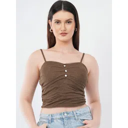 Deshi Girl Embroidered Ruched Net Crop Top with Spaghetti Straps-picture-25