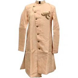 Desi Butik DesiButik Men's Peach Silk Blend Traditional Sherwani with Pant DBOS1079 Embellished Sherwani-picture-26