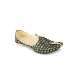 DESI COLOUR Men Black Woven Design Mojaris-picture-26