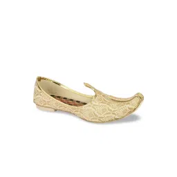 Desi Colour Men Gold-Coloured Woven Design Mojaris-picture-27