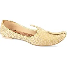 desi colour Mens Ethnic Designer Punjabi Jutti Mojari Nagra for Party-Gold Circle-picture-46