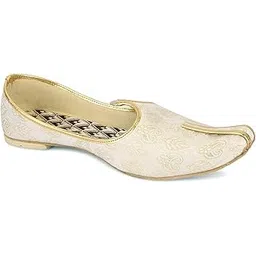 desi colour Mens Ethnic Designer Punjabi Jutti Mojari Nagra for Party-White Gold-picture-48