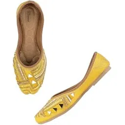 desi colour Women Ethnic Footwear Mojari/Punjabi Jutti-Golden Mirror Emb-picture-19