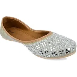 desi colour Women Ethnic Footwear Mojari/Punjabi Jutti-Mirror Art- Grey-picture-12