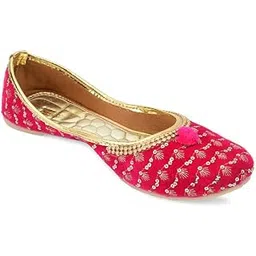 desi colour Women Ethnic Footwear Mojari/Punjabi Jutti- Red Star-picture-34