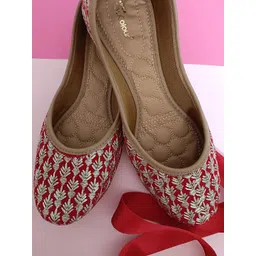 DESI COLOUR Women Red Embellished Mojaris-picture-25