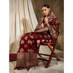 Desi Fusion Ethnic Motifs Woven Design Zari Saree-picture-29