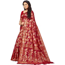 Desi Fusion Floral Woven Design Zari Heavy Work Pure Cotton Saree With Blouse Piece-picture-31