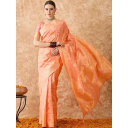 Desi Fusion Floral Woven Design Zari Saree With Blouse Piece-picture-11