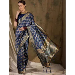 Desi Fusion Floral Woven Design Zari Saree With Unstitched Blouse-picture-13