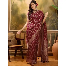 Desi Fusion Woven Design Zari Pure Cotton Handloom Saree-image-29