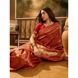 Desi Fusion Woven Design Zari Silk Heavy Work Saree-image-38