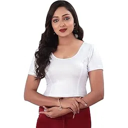 desi girl Stretchy Blouse for Women | Round Neck Regular Fit | Half Sleeve Readymade Shimmer Plain Design Festive Blouse Perfect for Saree, Lehenga, Kurti | 32-44-picture-19