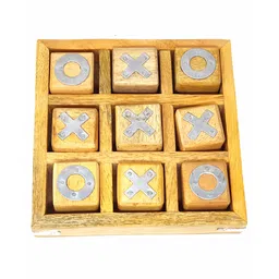 Desi Karigar Noughts and Crosses Game Brass Wooden Tic Tac Toe Game - Yellow-picture-13